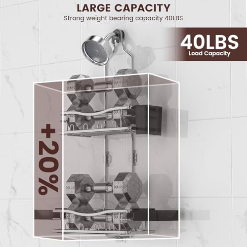 Rustproof Shower Caddy Hanging with Soap Holders for Bathroom, Silver - Image 3
