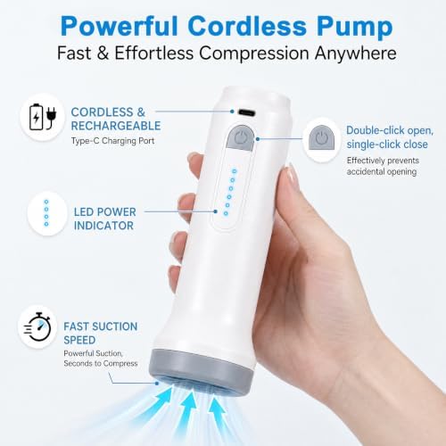 Vacuum Storage Bags for Travel with Rechargeable Cordless Pump, Space Saver Compression Bags for Clothing, Luggage Packing and Seasonal Storage(15 Combo Travel Size) - Image 2