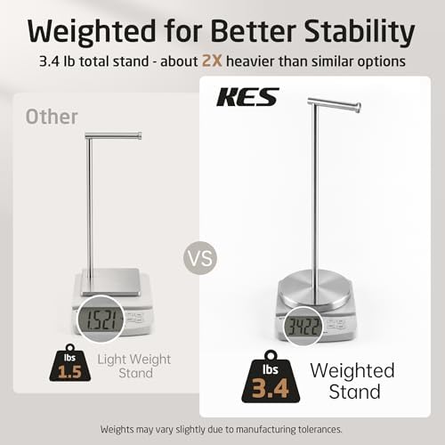 KES 26" Tall Toilet Paper Holder Stand with Weighted Base, Brushed Finish - Image 3