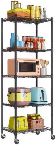 REGILLER 5-Wire Shelving Metal Storage Rack Adjustable Shelves,Standing Storage Shelf Units for Laundry Bathroom Kitchen Pantry Closet(Black,11.8" D x 16.6" W x 53.5" H,With Wheels) - Image 4