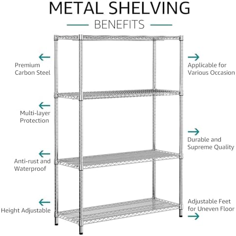 IZEUK 3400 LBS Garage Shelving Wide Storage Shelves 4 Tier Metal Shelves Heavy Duty Adjustable Utility Shelf Rack Chrome 17.7" D x 47.2" W x 70.4" H - Image 5