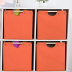 HOONEX Large Collapsible Storage Bins, Linen Fabric, Pack of 2, Storage Baskets with Wooden Carry Handles and Sturdy Heavy Cardboard, for Home, Office, Car, Nursery, Orange - Image 4