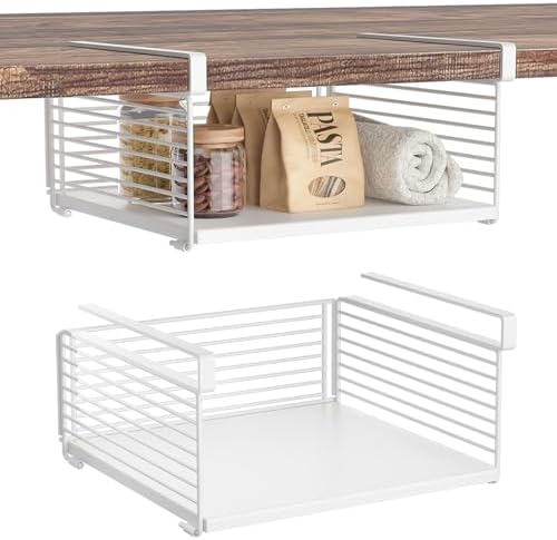 Under Shelf Storage Basket, Hanging Wire Basket, 2 Pack, White by SHINEWON
