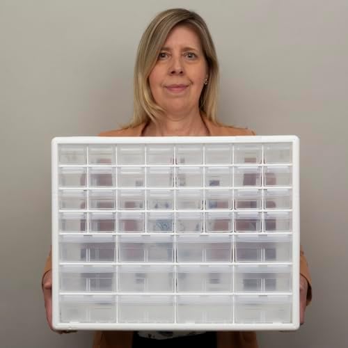 Akro-Mils 44-Drawer Plastic Drawer Storage Cabinet for Garage Organization, Bead Organizer, Building Bricks Storage, Teacher Toolbox, Makeup Organizer, 20-Inch W x 6-Inch D x 16-Inch H, 10144 White - Image 2