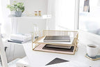 BLU MONACO | Paper Tray Stackable Gold Mesh Set of 2 | Stackable File Trays for Desk Organization | Tiered Desk Organizer with Metal Letter Trays - Image 2