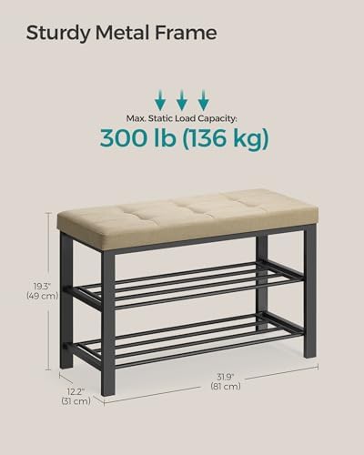 SONGMICS Shoe Bench, Storage Bench, Entryway Bench with Cushion - Image 3