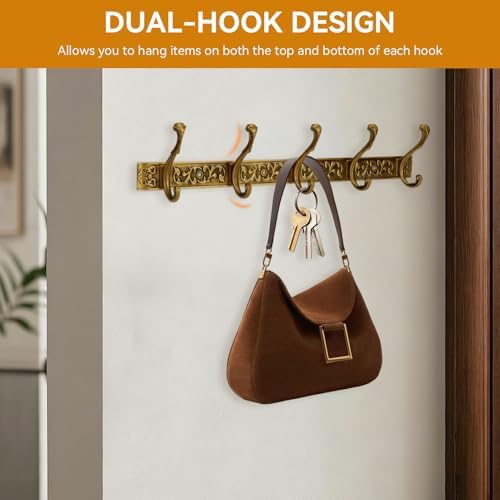 Wall Mount Coat Rack with Hooks, Wall Mounted Coat Rack Decorative Hanging Coat Rack Wall Mounted, Vintage Wall Mount Coat Hanger Rack Key Holder for Wall Hallway, Entryway, Bedroom, Living Room - Image 2