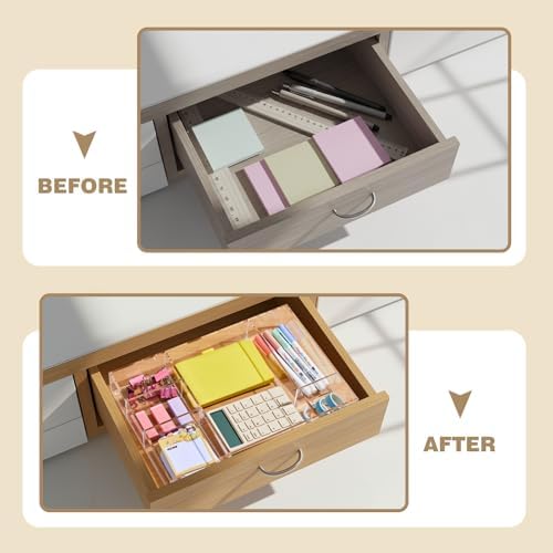 Briwooody 2 Pcs Acrylic Drawer Organizer, 12 x 8 x 1.77'', 6 Compartments - Image 5