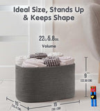 CHAT BLANC Cotton Rope Baskets for Organizing, Shelves, Toys, Storage, Shoe, Bathroom, Laundry, Towel, Nursery, Home Decor, Blanket, Cloth Woven Bins Fabric (Graphite, 15"x10"x9") - Image 5