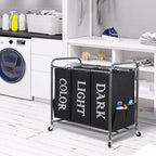 STORAGE MANIAC 3 Section Laundry Sorter Rolling Laundry Hamper, Label Black - Image 6