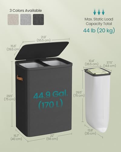 SONGMICS Laundry Basket, 170L Laundry Hamper with Lid, 2 Removable Bags - Image 6