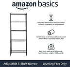 Amazon Basics 5-Shelf Multipurpose Adjustable Steel Garage Shelving Unit, Storage Rack for Kitchen, 200 lbs Per Shelf, Easy Assembly, 13.4"D x 23.2"W x 60"H, Black - Image 3