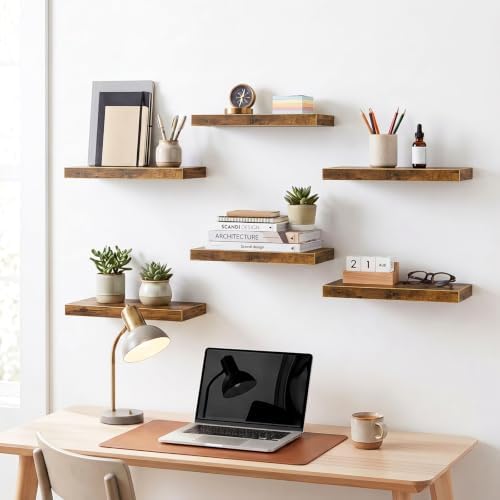 Fixwal Floating Wall Shelves for Decor (Rustic Brown, Set of 6, 15.7 Inch) - Image 4