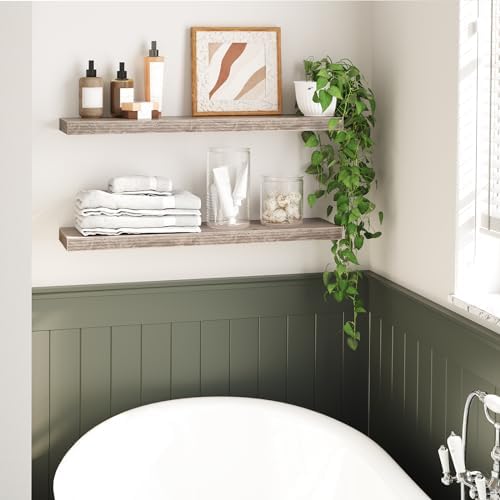 HOOBRO Floating Shelves for Wall, Wall Mounted Shelf Set of 2, 31.5" Hanging Shelf with Invisible Brackets, for Wall Decor Storage in Bathroom Bedroom Kitchen Living Room Office, Greige BG80BJP201 - Image 5