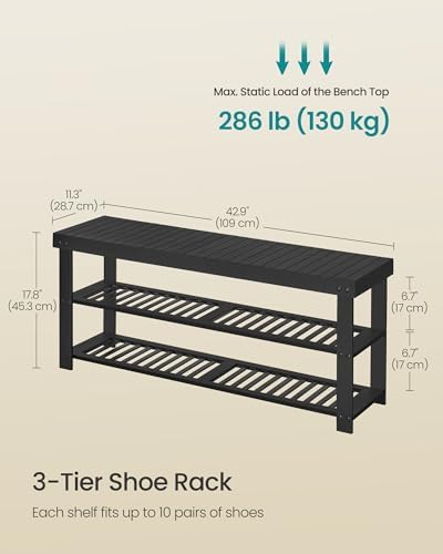 SONGMICS Shoe Rack Bench, 3-Tier Bamboo Entryway Bench, 43 Inches Width - Image 2