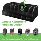 Large Adjustable Bamboo Belt Organizer Box, 6 Grids Belt Rack (Black) - Image 2