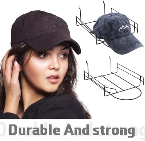 Kigley 4 Pcs Wire Hat Display Racks for Slatwall Black Baseball Hat Racks - Image 5
