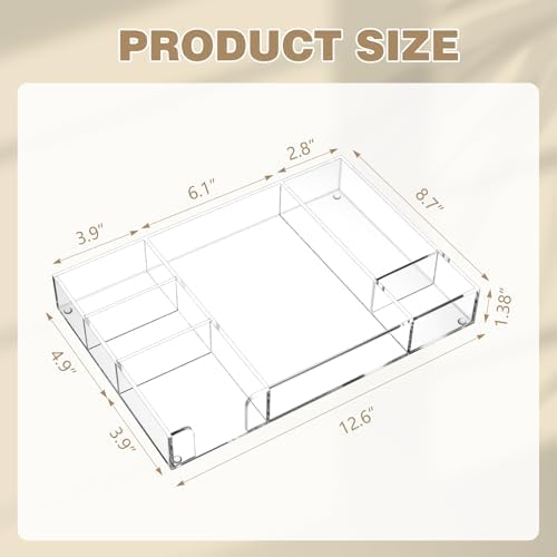 Briwooody 2 Pcs Acrylic Drawer Organizer, 12 x 8 x 1.77'', 6 Compartments - Image 2