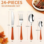 Orange Silverware Set with Expandable Drawer Organizer for 6-24 Piece Stainless Steel Flatware Set with Spoons, Forks, Knives, Heavy Duty Mirror Polished for Home/Kitchen/Restaurant (Orange-Silver) - Image 7
