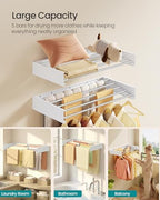 SONGMICS Clothes Drying Rack, Wall-Mounted, Foldable, with Storage Shelf - Image 5