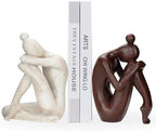 BANOMII Decorative Bookends for Shelves, Unique Book Ends for Home Office Decor, Meditation Girl Statue Book Stopper for Bookshelf Decor, Modern Abstract Aesthetic Decoration White & Brown by BanomiiHome