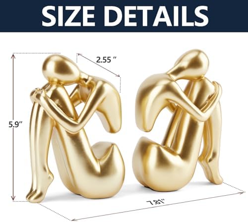 Gold Bookends Book Ends, Unique Decorative Girl Thinker Design,Non-Slip Home Office Bookshelf Decor, Modern Book Holder for Shelves, Heavy Duty Resin Book Stopper for Books,2Piece - Image 2