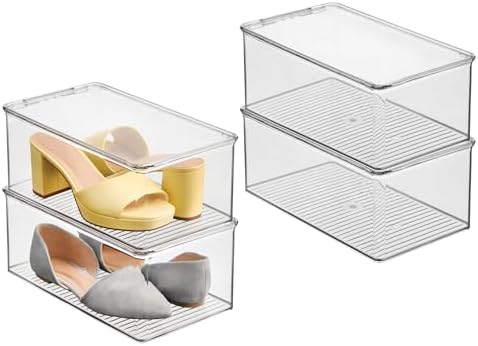 iDesign Stackable Shoe Box with Hinged-Lid, Set of 4, Clear by iDesign