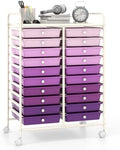 Giantex 20 Drawers Rolling Cart, Mobile Storage Drawer Cart, Classroom Organizer Cart for Office School Supplies Tools Scrapbook Paper Craft Small Printer, Utility Cart on Wheels, Gradient Purple by Giantex