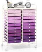 Giantex 20 Drawers Rolling Cart, Mobile Storage Drawer Cart, Classroom Organizer Cart for Office School Supplies Tools Scrapbook Paper Craft Small Printer, Utility Cart on Wheels, Gradient Purple by Giantex