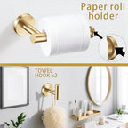6 Pieces Brushed Gold Bathroom Hardware Accessories Set Hand Towel Ring 16&23.6 inch Round Towel Bar Toilet Paper Holder Towel Hooks 2 Pieces SUS 304 Stainless Steel,Heavy Duty,Wall Mounted - Image 4
