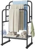 ELYKEN 3 Tier Freestanding Towel Rack with Shelf, 40" H Towel Stand, Black by ELYKEN