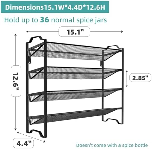 Simple Trending 2 Pack 4 Tier Spice Rack Organizer, Stackable Kitchen Counter Shelves, for Cabinet, Countertop, Pantry, Door or Wall Mount, Metal Mesh, Jars not Included, Black - Image 2