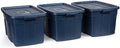 Rubbermaid Roughneck Tote 31 Gal, 3 Pack, Made in USA, Dark Indigo Metallic, Rugged Plastic Stackable Storage Bins with Lids and Handles by Rubbermaid