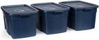 Rubbermaid Roughneck Tote 31 Gal, 3 Pack, Made in USA, Dark Indigo Metallic, Rugged Plastic Stackable Storage Bins with Lids and Handles by Rubbermaid