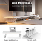 Fenge Monitor Stand Riser, Wooden & Metal Desk Shelf Organizer, White - Image 6