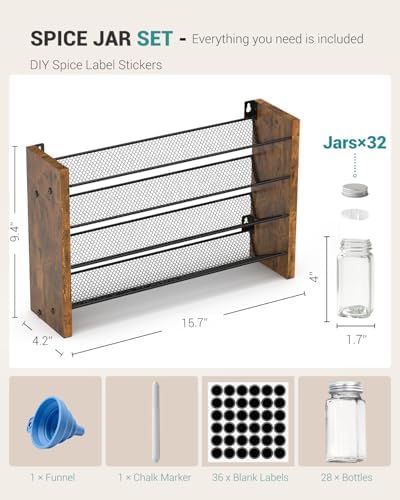 Spice Rack Organizer with 32 Glass Jars, for Cabinet Wall Mount Countertop - Image 2