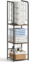 KIMBORA Narrow Towel Storage for Bathroom, 3-Tier Free Standing Bathroom Towel Rack Organizer with Shelf for Small Bath, Pool, Brown by KIMBORA