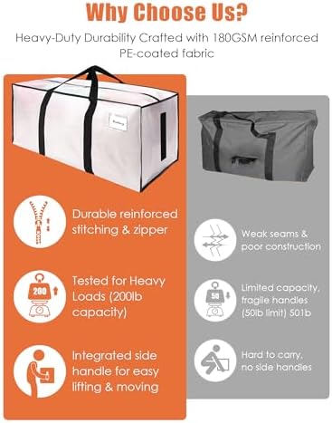 SWEET DOLPHIN 12 Pack 200LB Heavy-Duty Moving Bags with Wrap-Around Handles, Extra Large Storage Totes for Space Saving, Clothes Storage Bags, College Dorm Essentials, Semi-Transparent, 24 Gal - Image 7