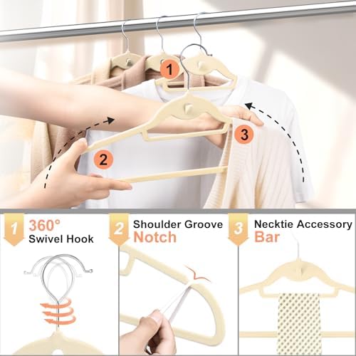Velvet Felt Stackable Hangers 50 Pack, Thin & Space Saving, Ivory - Image 4