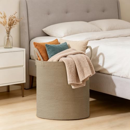 100L Extra Large Tall Cotton Rope Laundry Basket with Handles, Jute - Image 5