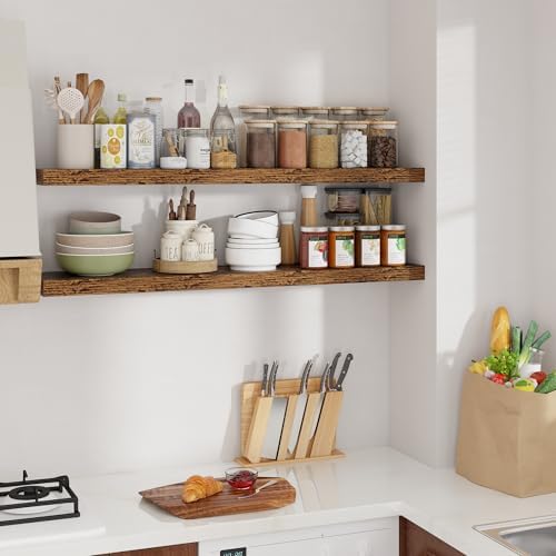 Floating Shelves for Wall, 48 in Long Rustic Wall Shelves Set of 2 - Image 4