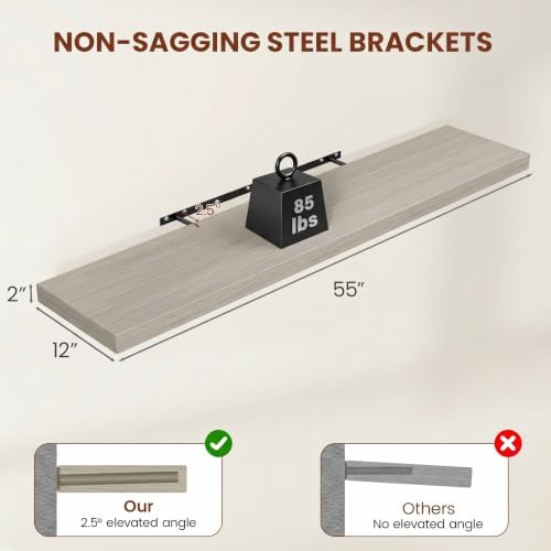 Vivelove Deep Floating Shelves 55x12” Set of 2, Grey - Image 3