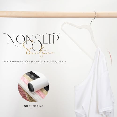 HOUSE DAY Premium Velvet Hangers 50 Pack Ivory, Non-Slip Flocked Felt Hangers, Sturdy Clothes Hanger with 360° Rotatable Hook, Heavy Duty Durable Slim Coat Hanger for Closet Space Saving - Image 5