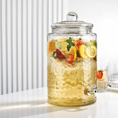 3 Gallon Classic Hammered Glass Ice Cold Beverage Drink Dispenser - With Glass Lid 100% Leak Proof Spigot- Wide Mouth Easy Filling For Outdoor, Parties & Daily Use - Image 4