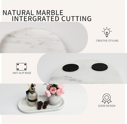 White Marble Vanity Tray for Bathroom Counter, 10"x5" Decorative Tray for Perfume, Candles, Stone Jewelry Dish Tray (White, 9.8X4.7) - Image 5
