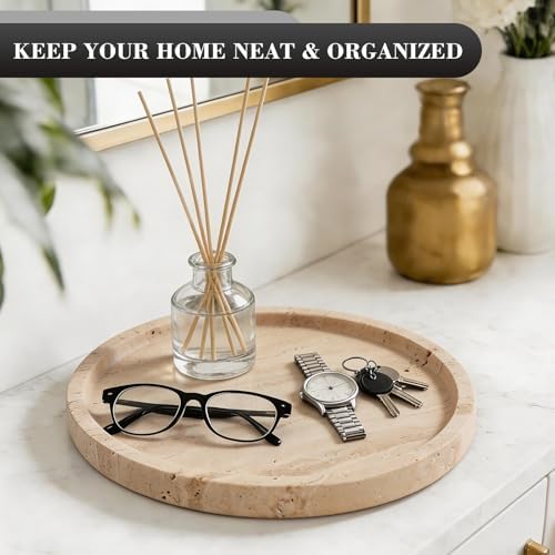 Natural Round Marble Tray - 7.8" Travertine Marble Vanity Tray for Dresser, Bathroom, Decorative Jewelry Dish for Perfumes Rings Earrings Necklaces, Stone Tray for Home Décor, Beige - Image 5