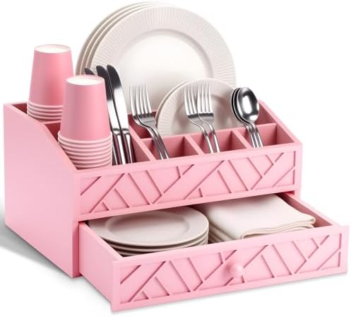 Marsui Wood Paper Plate Dispenser for Countertop, Pink by Marsui