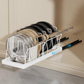 Magheo Pots and Pans Organizer Under Cabinet, 22" Deep Expandable Pull Out Pot Lid Organizer and Storage with 10 Adjustable Dividers No Drill Pot and Pan Holder Rack with Handle Bracket(1 Pack,White) by MAGHEO