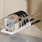 Magheo Pots and Pans Organizer Under Cabinet, 22" Deep Expandable Pull Out Pot Lid Organizer and Storage with 10 Adjustable Dividers No Drill Pot and Pan Holder Rack with Handle Bracket(1 Pack,White) by MAGHEO