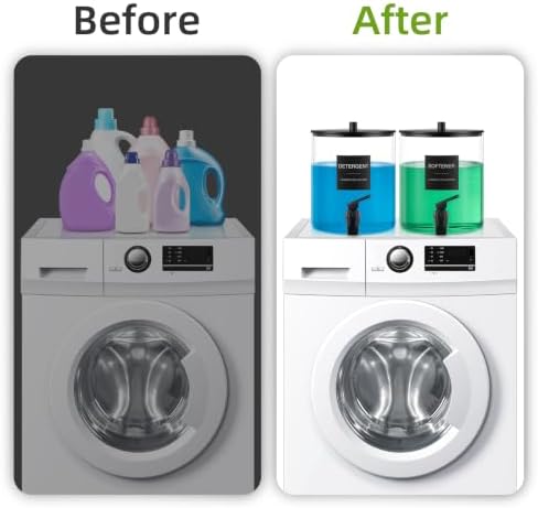 TIPGO 1 Gallon Glass Laundry Detergent Dispenser with Spigot, 128 oz Liquid Laundry Soap and Fabric Softener Container, Wide Mouth Detergent Holder with 6 Waterproof Labels (2 Pack) - Image 4
